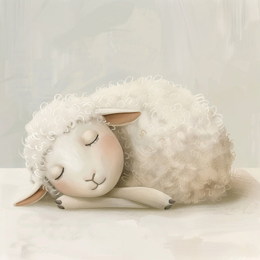Adorable Sleeping Sheep Illustration in Dreamy Pastel Tones