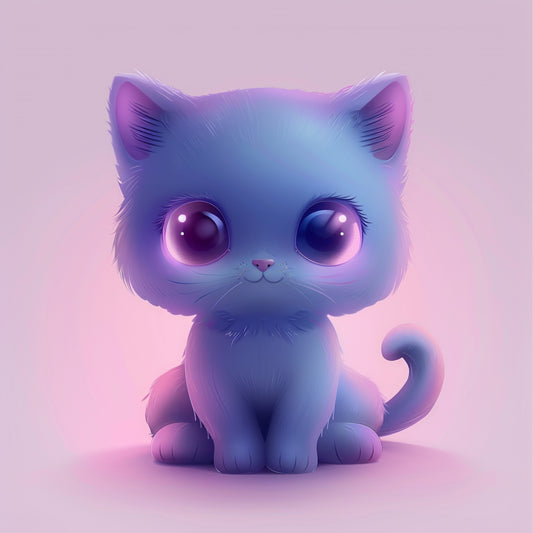 Adorable Cartoon Cat with Dreamy Pinkish Glow Illustration