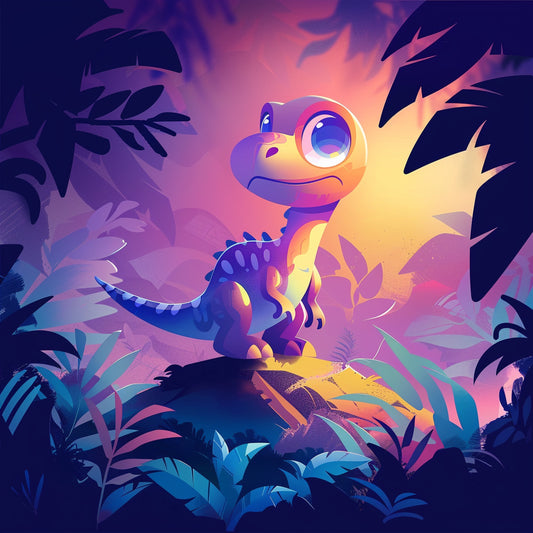 Cute Colorful Dinosaur Illustration in Dreamy Jungle