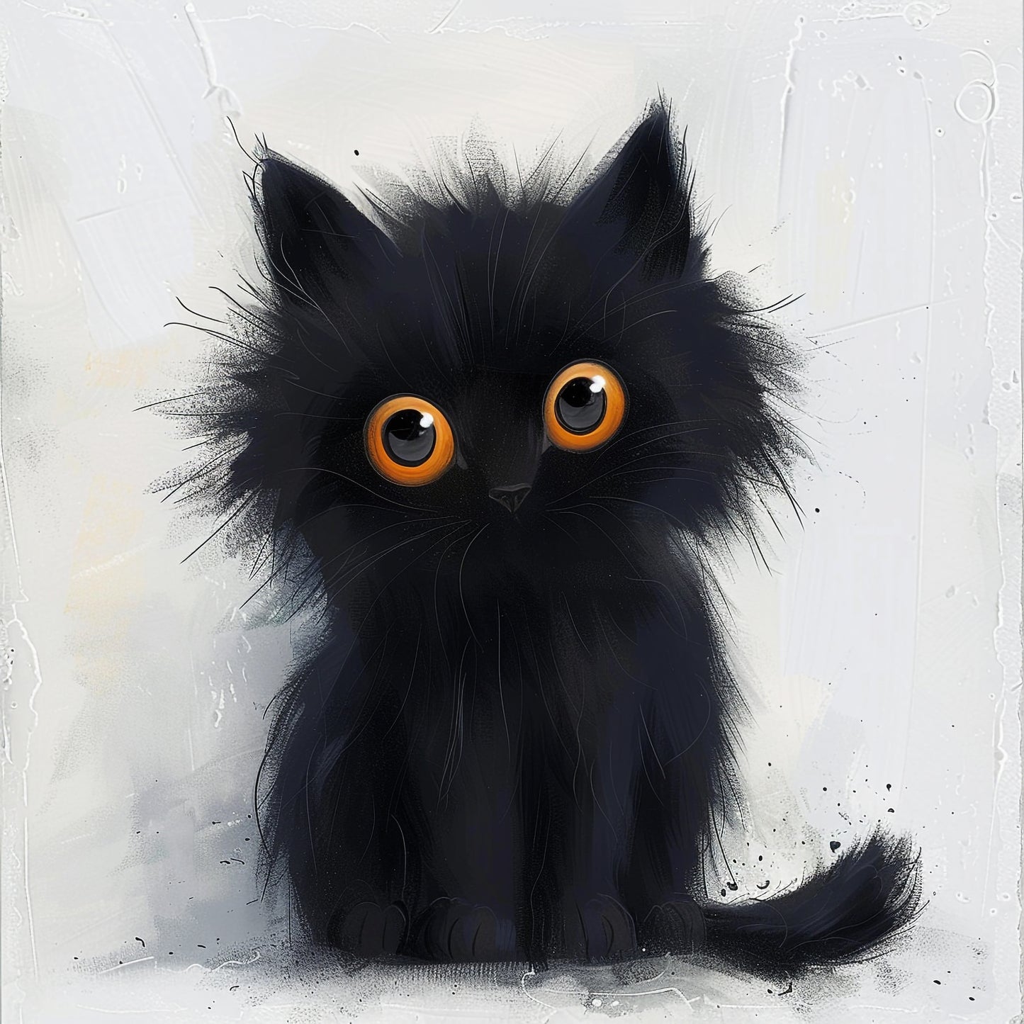 Adorable Black Kitten with Big Orange Eyes Illustration