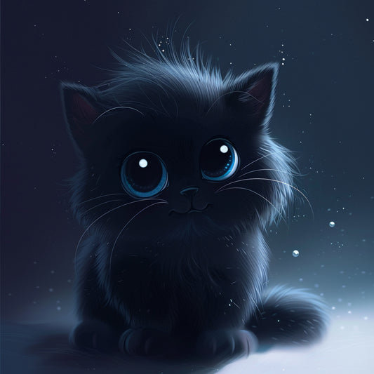 Adorable Fluffy Black Kitten With Blue Eyes Illustration
