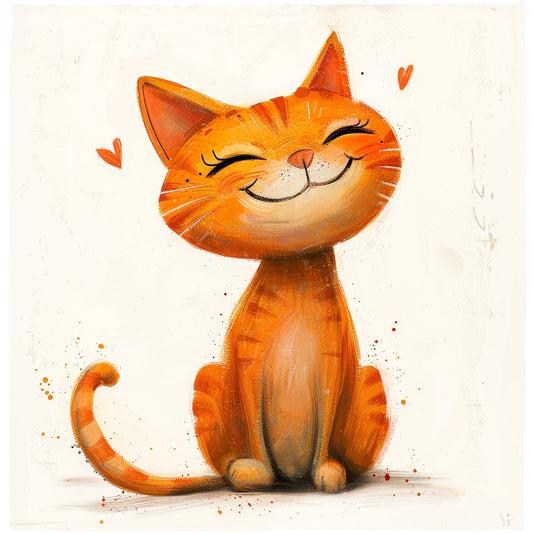 Adorable Happy Cat Illustration with Cute Little Hearts