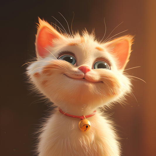 Adorable Illustrated Kitten With Big Eyes and Collar