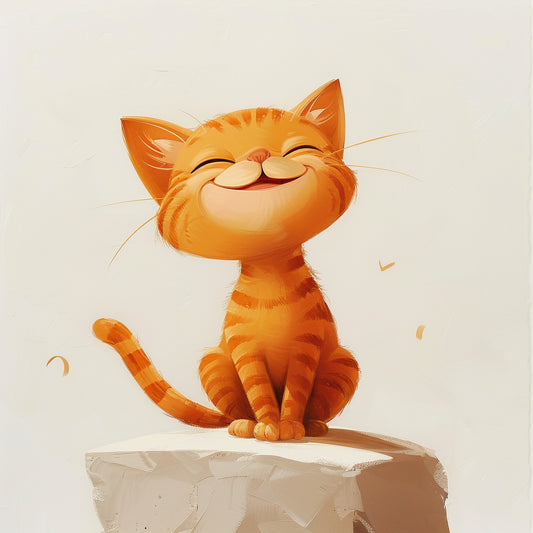 Happy Orange Cat Illustration Sitting on Pedestal
