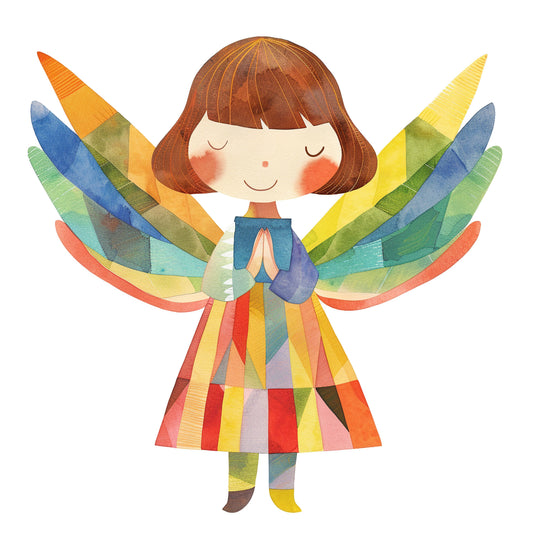 Colorful Watercolor Illustration of a Whimsical Angel