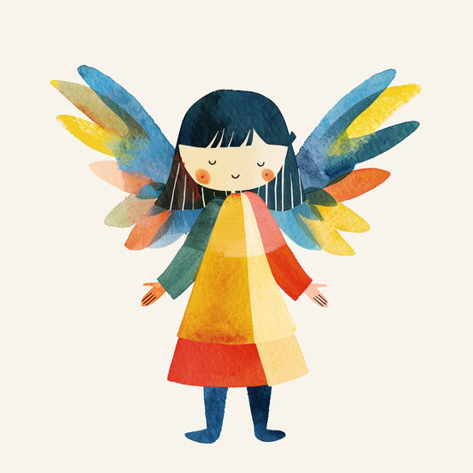 Colorful Watercolor Angel Illustration with Cute Style