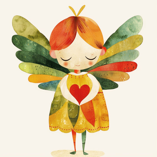 Colorful Watercolor Angel with Heart Illustration