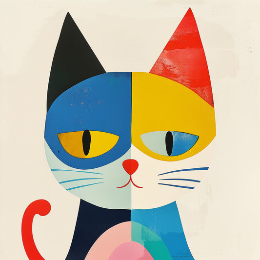 Colorful Watercolor Style Cute Cat Illustration