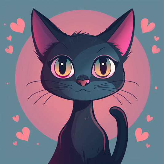 Cute Confident Cat with Hearts Illustration on Pink
