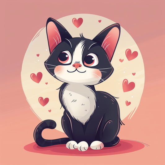 Adorable Cartoon Cat with Floating Hearts Background