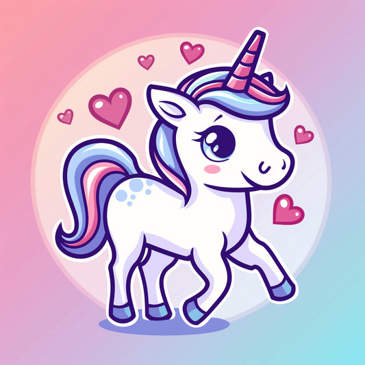 Cute Confident Cartoon Unicorn With Hearts Background