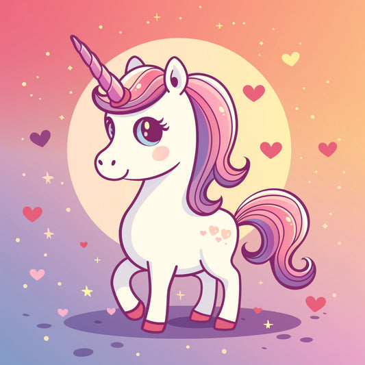 Cute Confident Cartoon Unicorn With Hearts and Stars