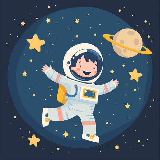 Happy Child Astronaut Exploring Outer Space with Stars