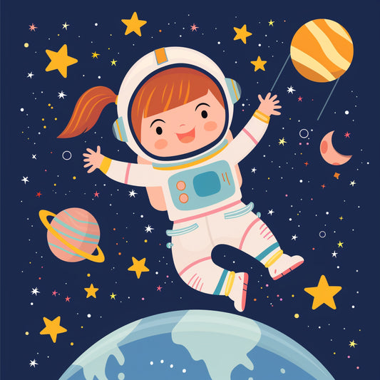 Cheerful Girl Astronaut Exploring Outer Space With Stars
