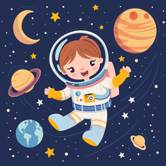 Cute Girl Astronaut Exploring Outer Space with Stars