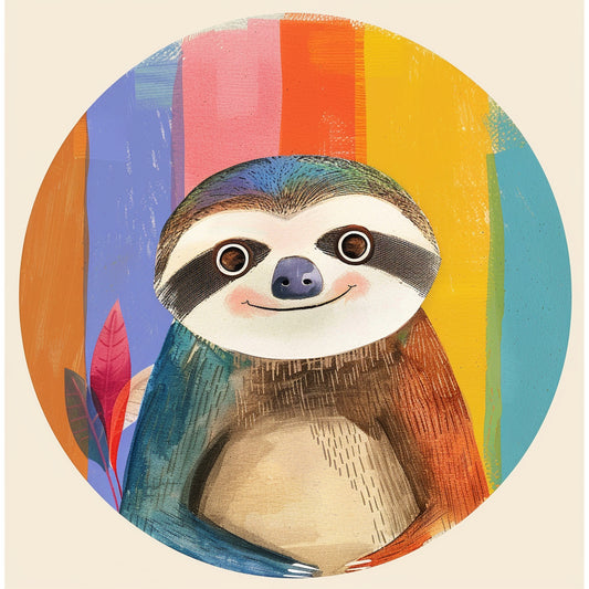 Colorful Cartoon Sloth Portrait with Cheerful Smile