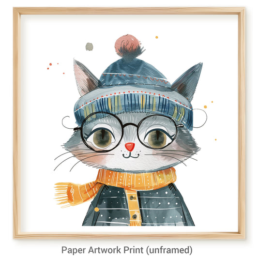 Cute Cat in Retro Outfit and Cool Hat, Whimsical Illustration