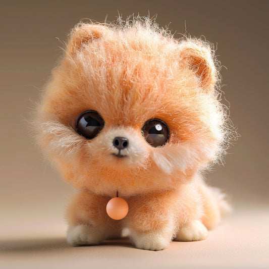 Needle Felted Pomeranian Dog Figurine with Adorable Gaze