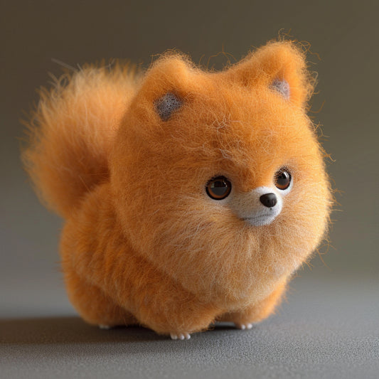 Needle Felted Pomeranian Dog with Cute Expression