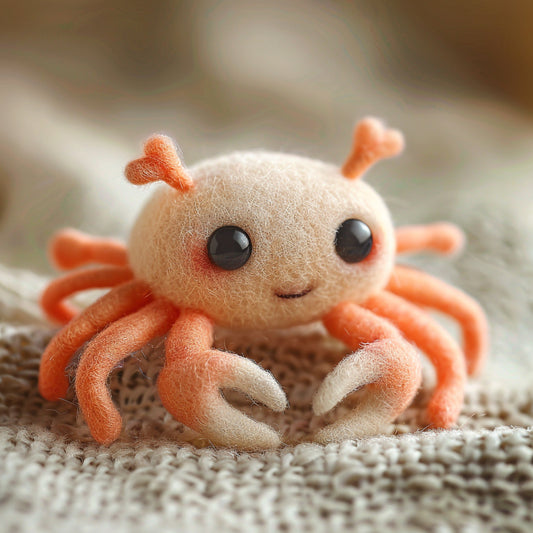 Needle Felted Cute Crab Toy with Adorable Smiling Face