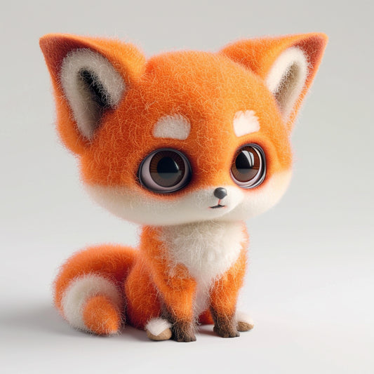 Needle Felted Fox Figurine in Bright Orange on Clean Background