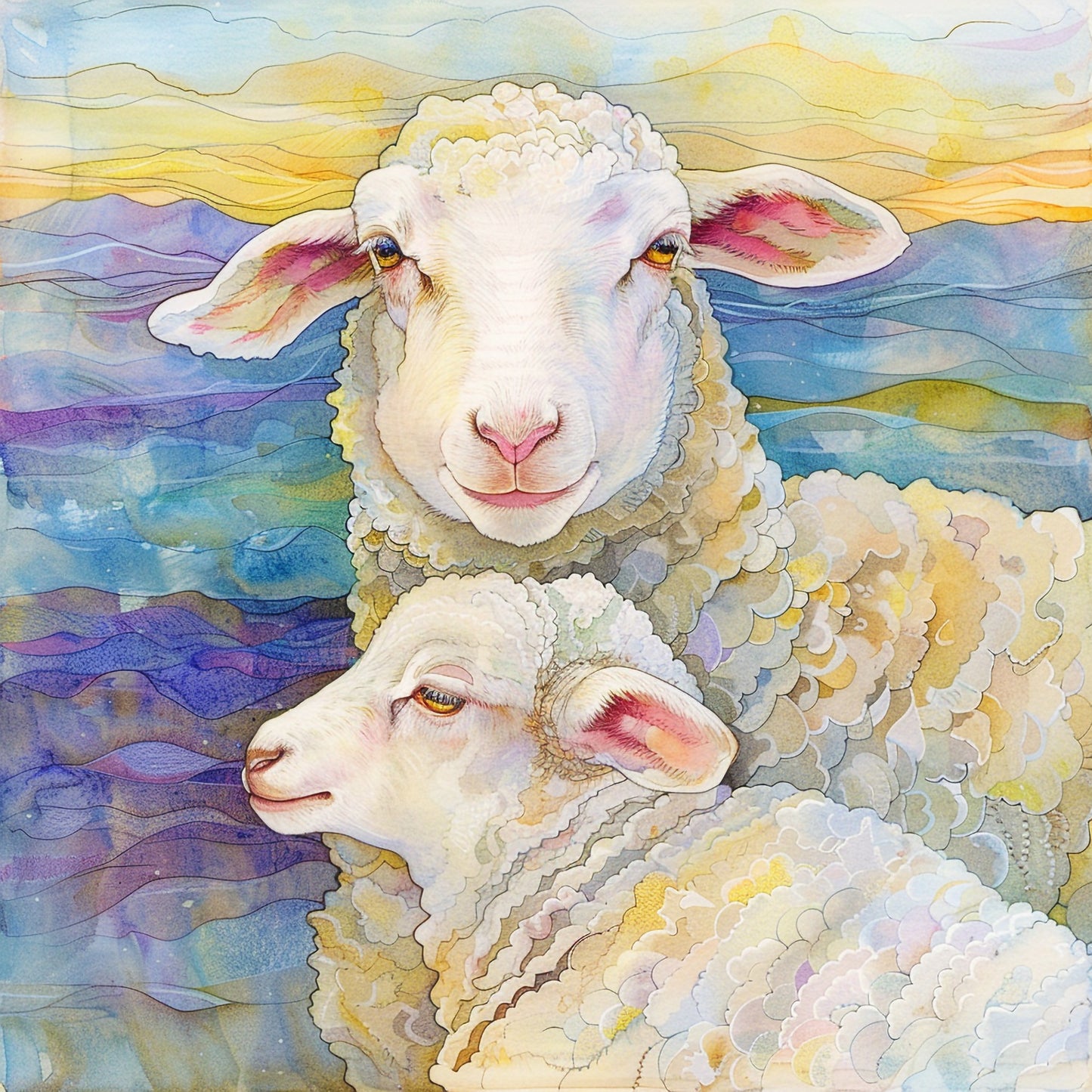 Adorable Lamb Snuggles with Mother in Idyllic Setting
