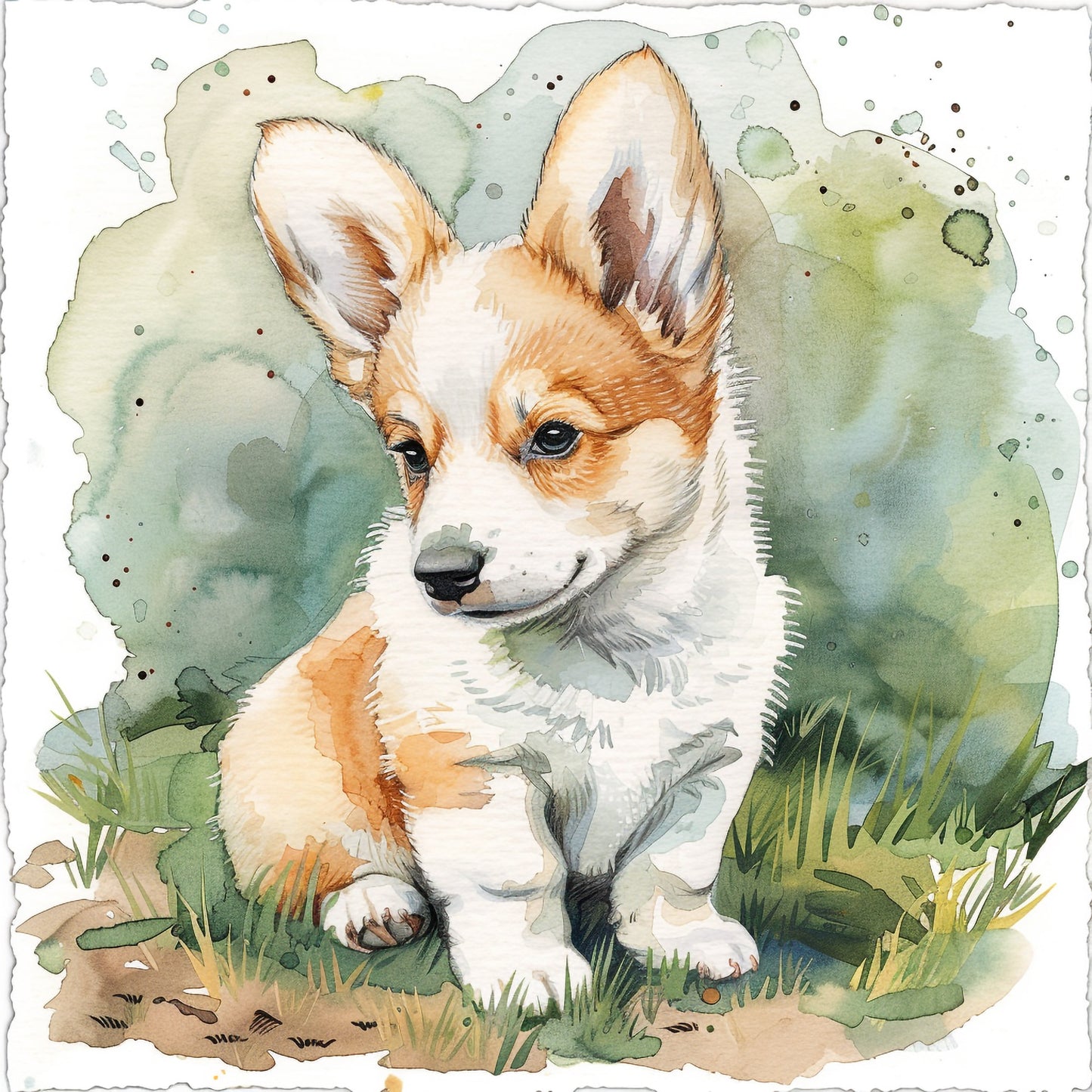 Cute Pembroke Welsh Corgi Puppy in Lush Greenery
