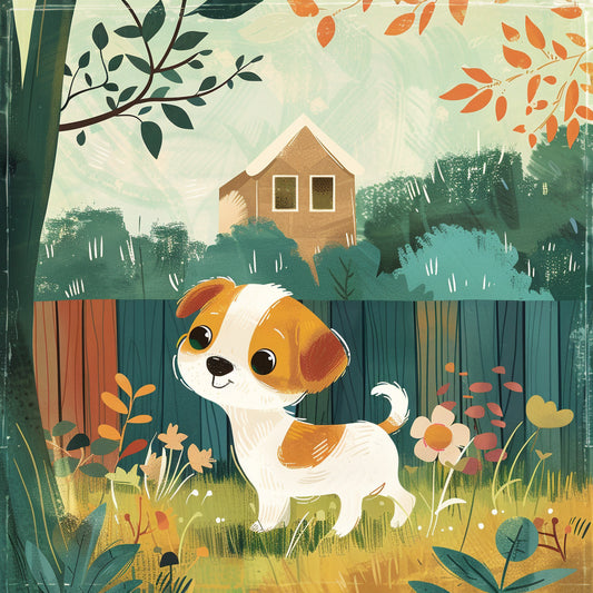 Friendly Puppy in a Colourful Nursery Artwork Illustration