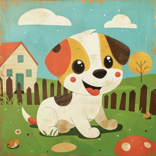 Adorable Puppy Illustration in a Colorful Cartoon Style