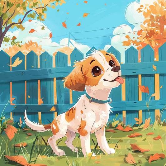Happy Puppy Enjoying Autumn Day in Illustration