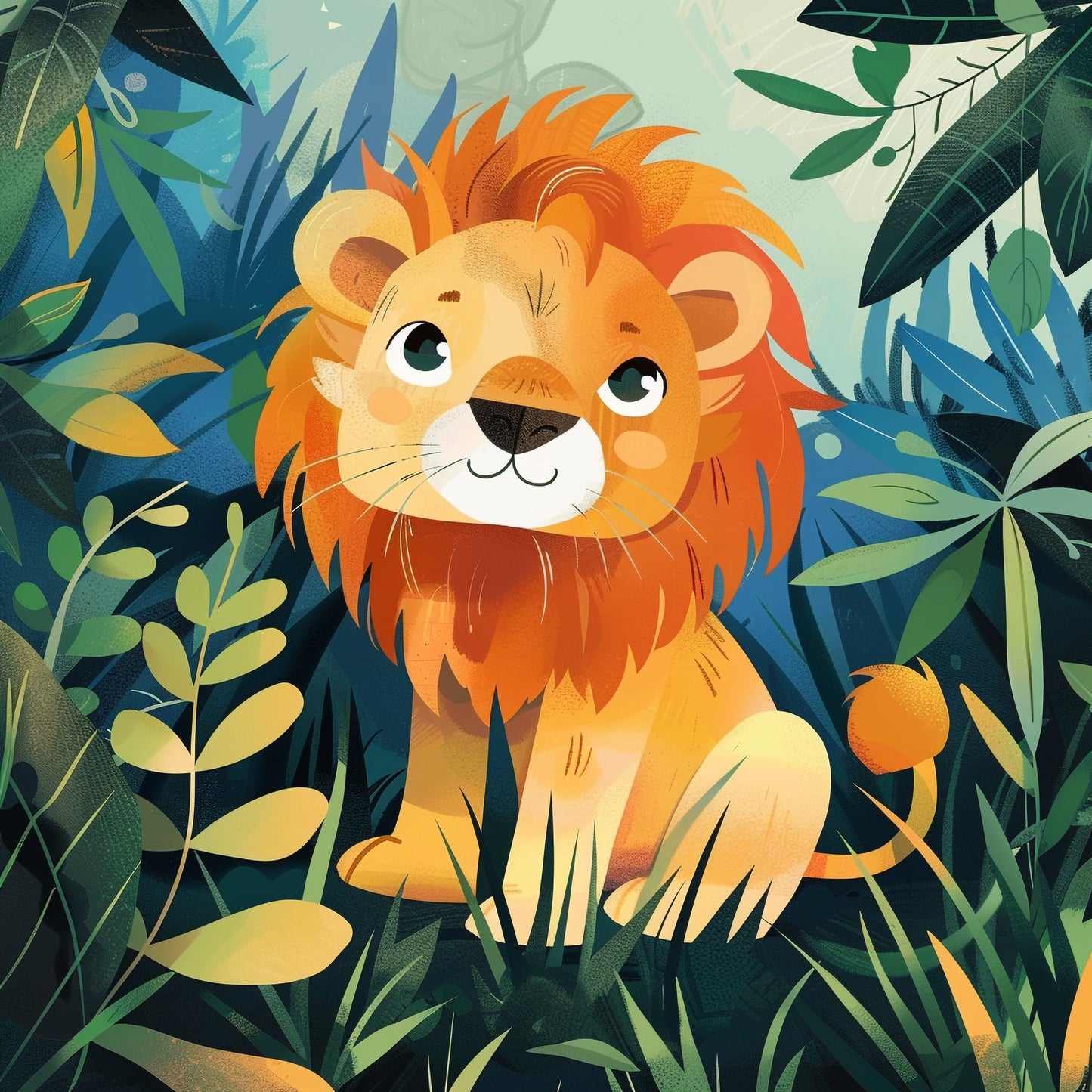 Cute Lion Cub in a Whimsical Jungle Nursery Art