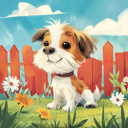 Adorable Puppy in Sunny Garden Illustration for Kids