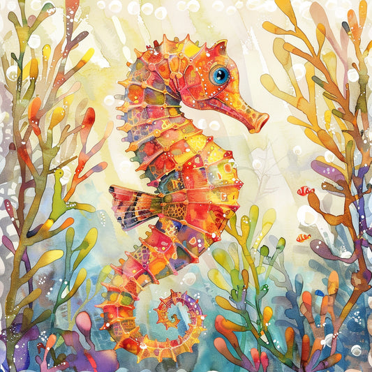 Colorful Seahorse Among Vibrant Coral Reef Illustration