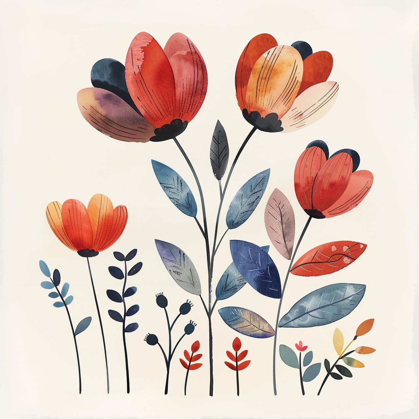 Colorful Stylized Flowers on a Light Background Illustration