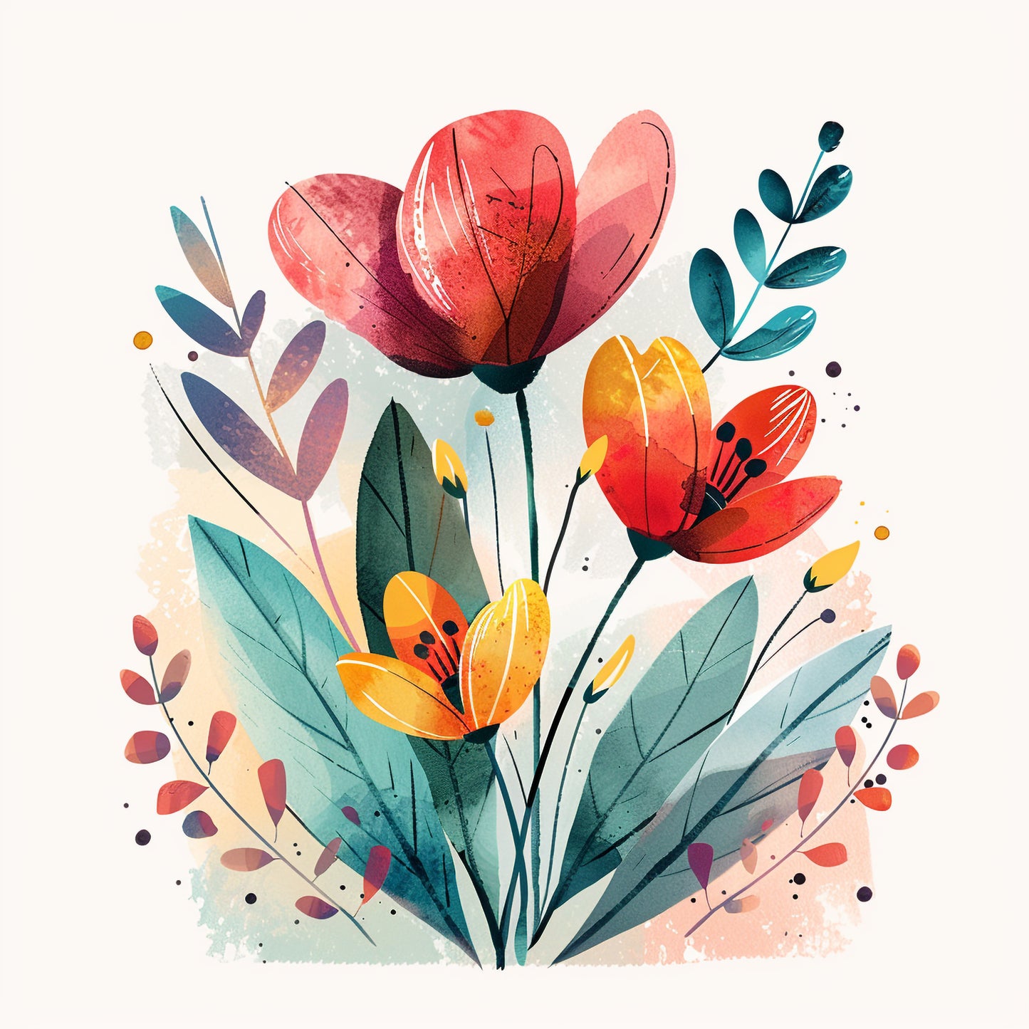 Vibrant Watercolor Flowers on a Light Background