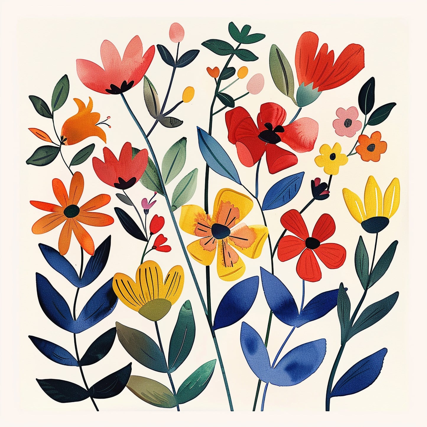 Colorful Hand-Painted Flowers on a Light Background