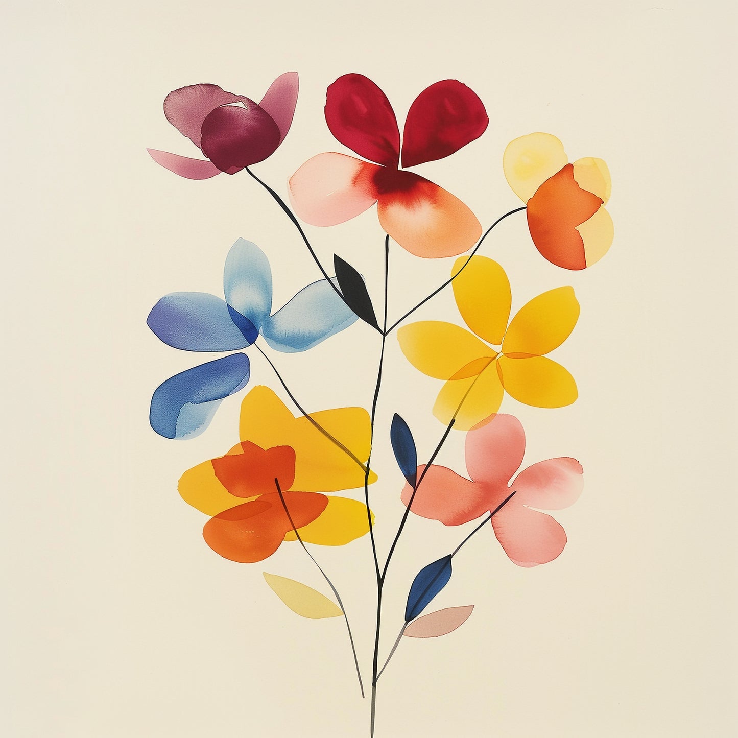Colorful Flowers on a Light Background Art Illustration