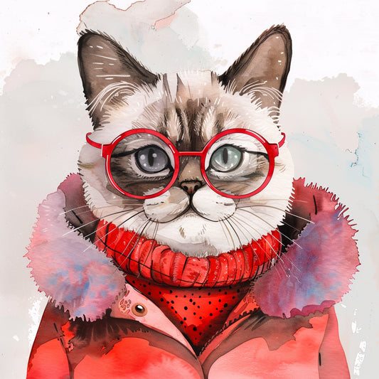 Adorable Cat in Red Outfit with Fashionable Accessories
