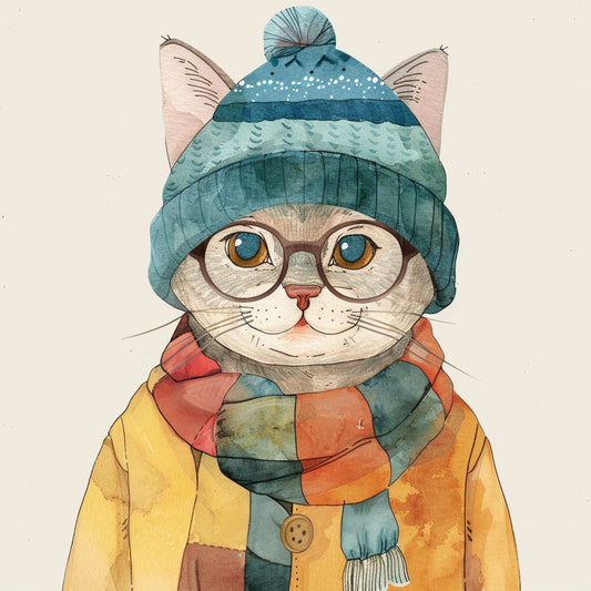 Stylish Cat in Retro Outfit and Trendy Hat Poses for Fall