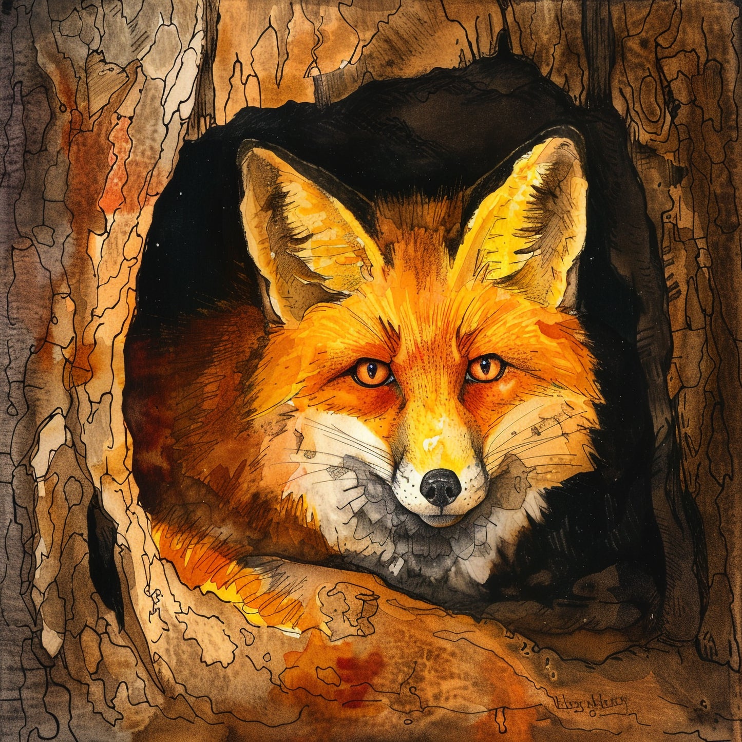 Curious Fox Peeking Out From a Cozy Den in Nature