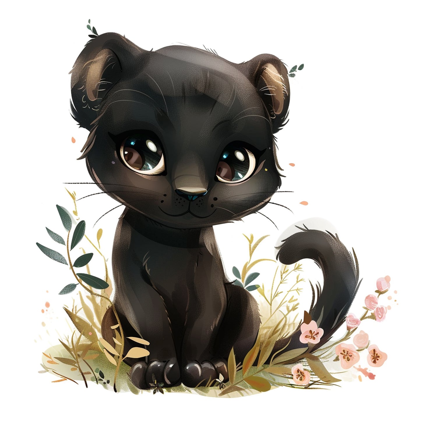 Cute Panther Illustration with Whimsical Flowers
