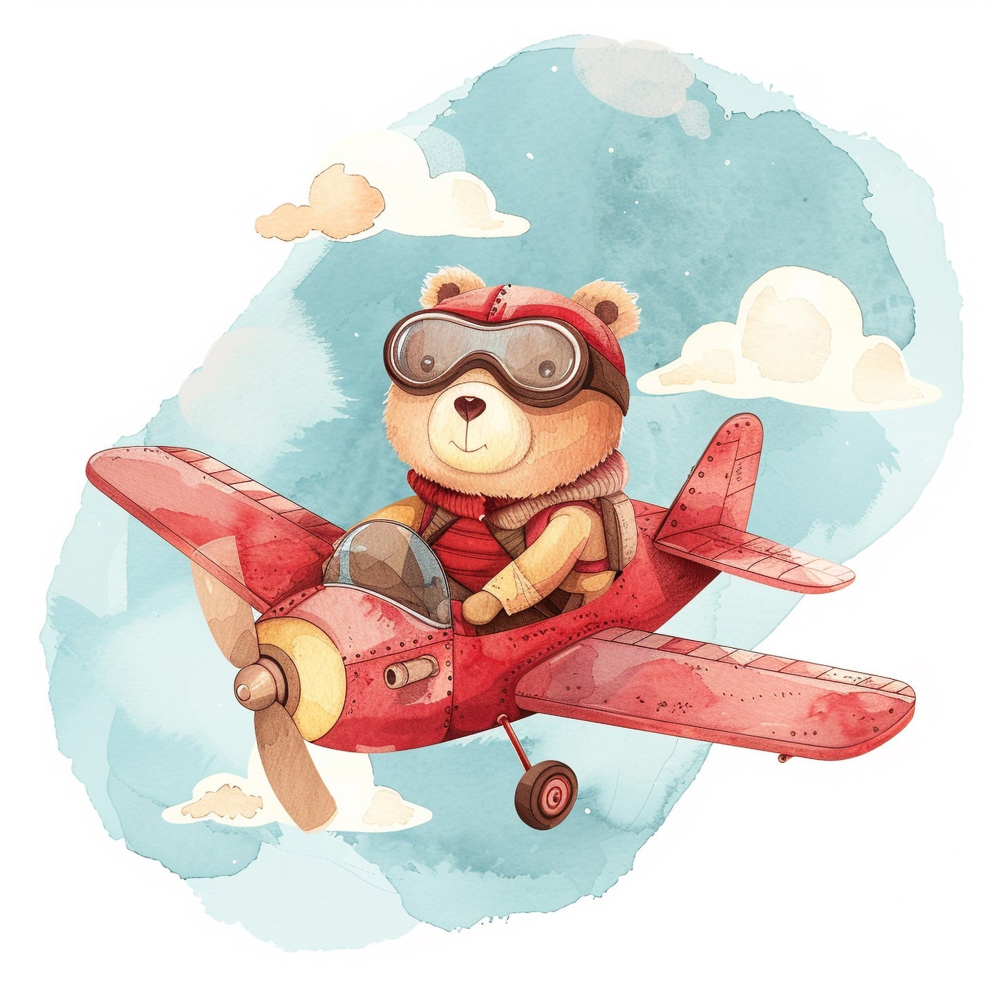 Cute Bear Pilot in Vintage Plane Illustration for Kids