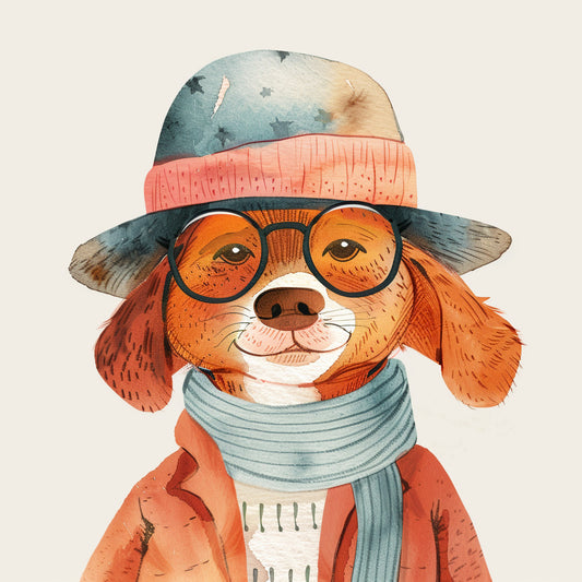 Retro Styled Dog Dressed in Hip Outfit With Hat