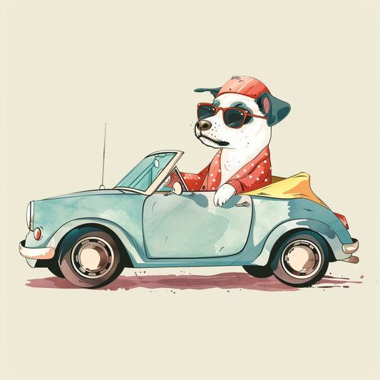 Stylish Dog Enjoying a Ride in a Vintage Convertible Car