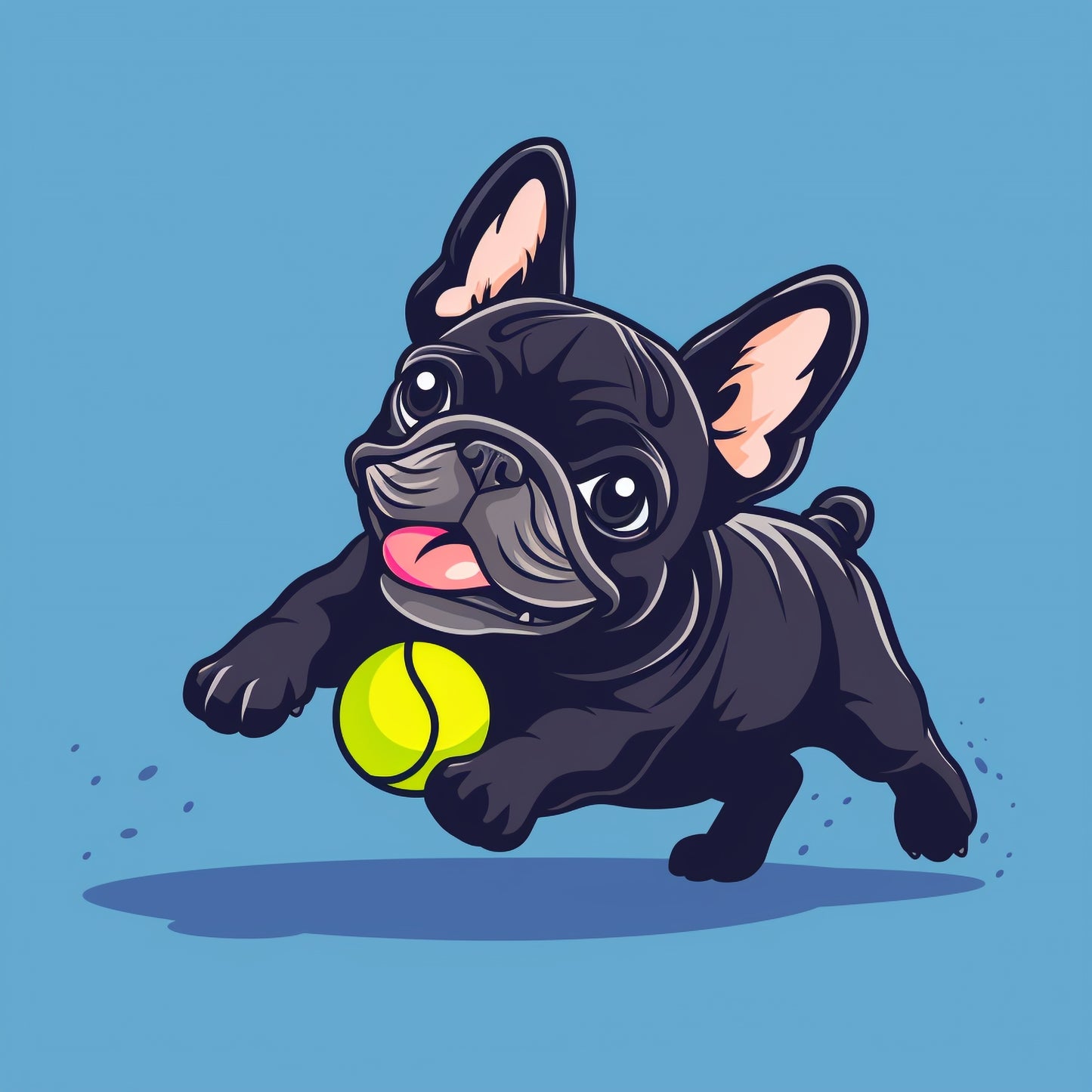 Playful French Bulldog Puppy Chasing a Tennis Ball