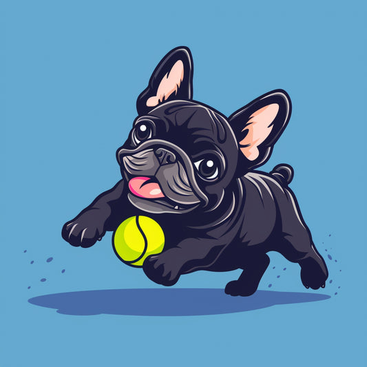 Playful French Bulldog Puppy Chasing a Tennis Ball
