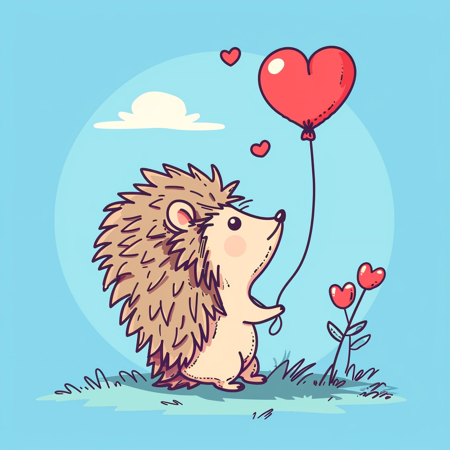 Cute Hedgehog Holding Red Heart Balloon Illustration