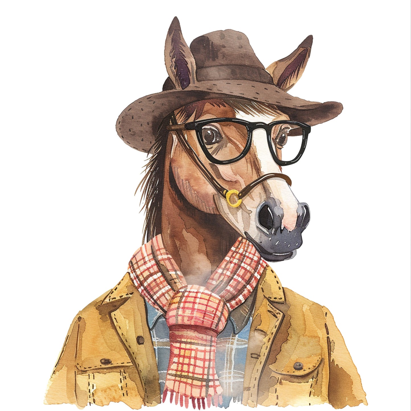 Hipster Horse in Retro Outfit with Glasses and Hat