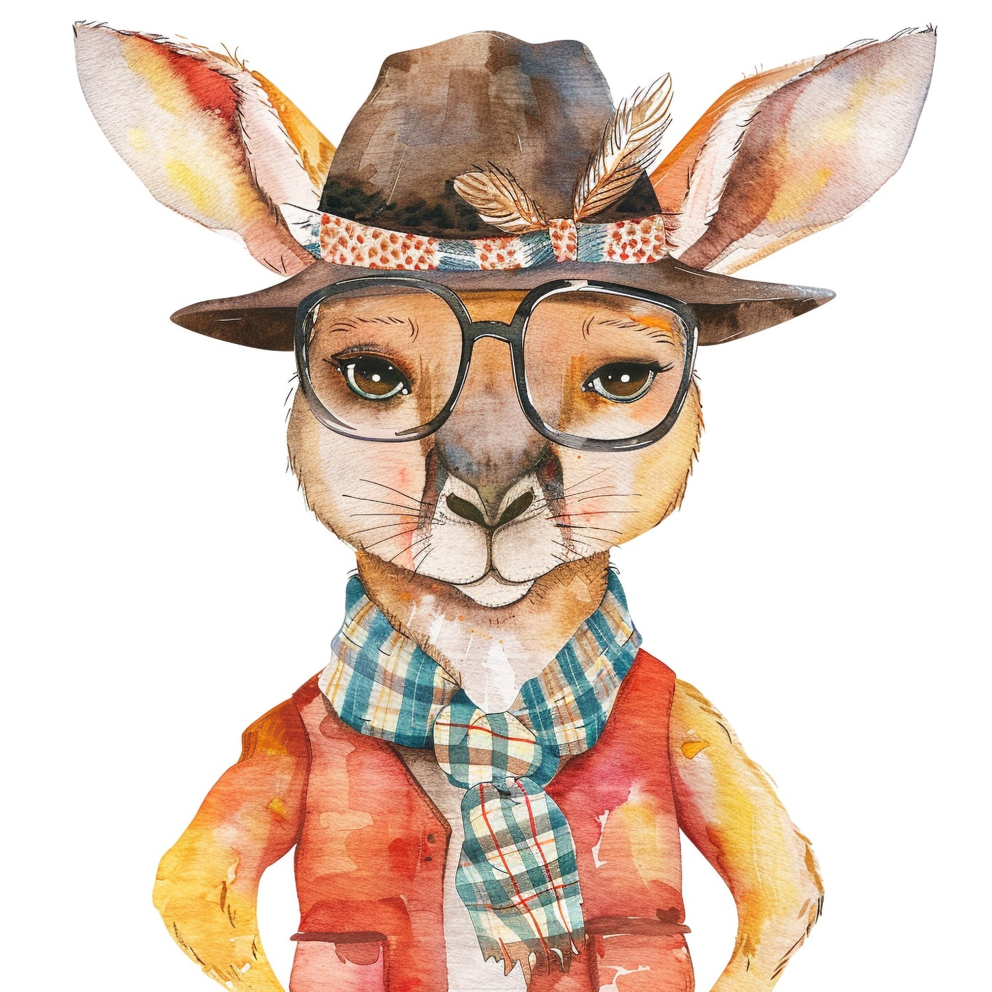 Cute Kangaroo in Retro Outfit with Hip Accessories