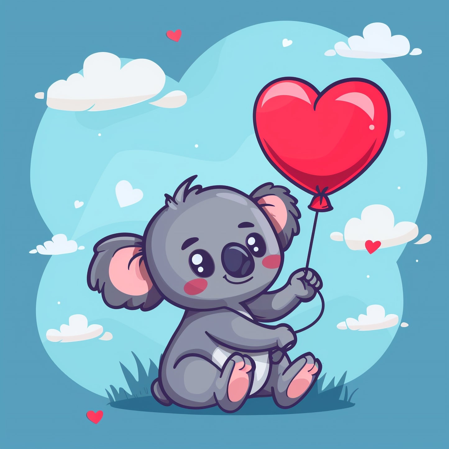 Adorable Koala Cartoon Holding a Heart-Shaped Balloon